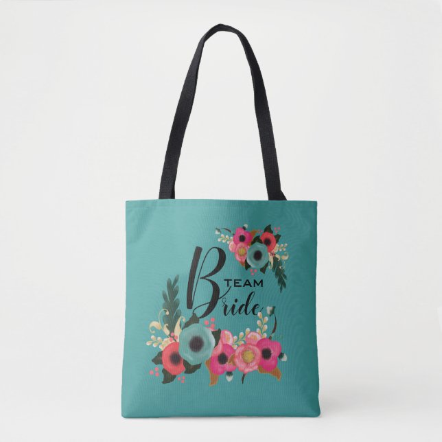 Tote Bag Équipe Mariée. Bridesmaid Modern Floral Cadeau (Devant)