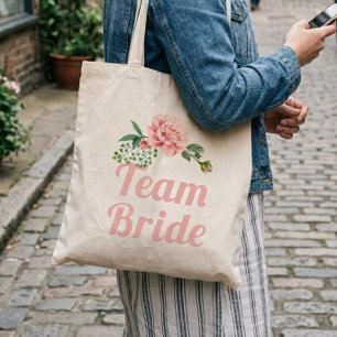 Tote Bag Équipe Mariée Demoiselle d'Honneur Rose Rose Flora