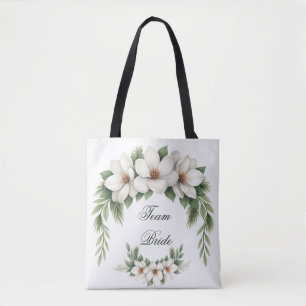 Tote Bag Équipe Mariée Magnolia Mariage d'hiver Pine Tree
