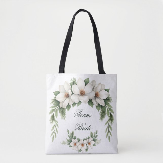 Tote Bag Équipe Mariée Magnolia Mariage d'hiver Pine Tree (Devant)