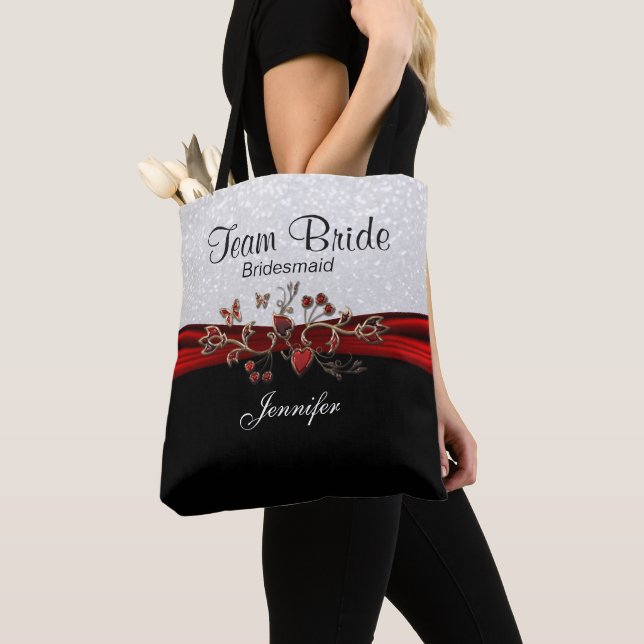 Tote Bag Équipe noire, blanche et rouge (De près)