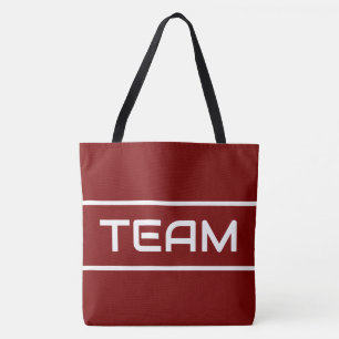 Tote Bag Équipe Sporty Fun Texte Blanc Rayures Sur Rouge Fo