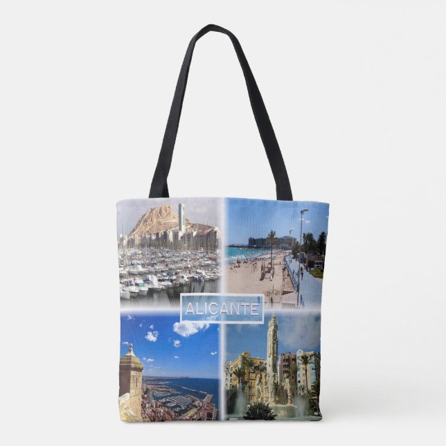 Tote Bag ES Alicante - Skyline - Plage de Postiguet - Expli (Dos)