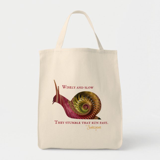 Tote Bag Escargot fractionné rouge brillant avec citation S (Devant)