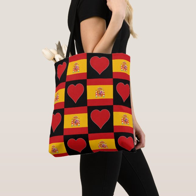 Tote Bag Espagnol Drapeau Coeur Motif Patriotique Espagne P (De près)