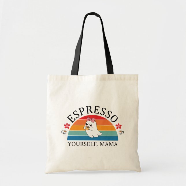 Tote Bag Espresso Yourself Mama - Retro Rainbow Ghost (Devant)