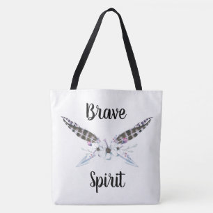 Tote Bag Esprit courageux avec plumes, flèches et fleurs