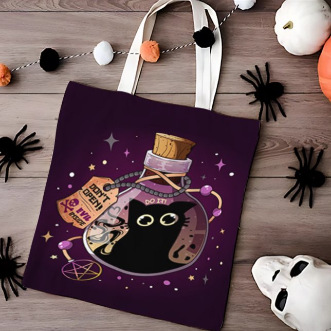 Tote Bag Esprit de Chat Noir Prisonnier dans une Bouteille  (Créateur téléchargé)