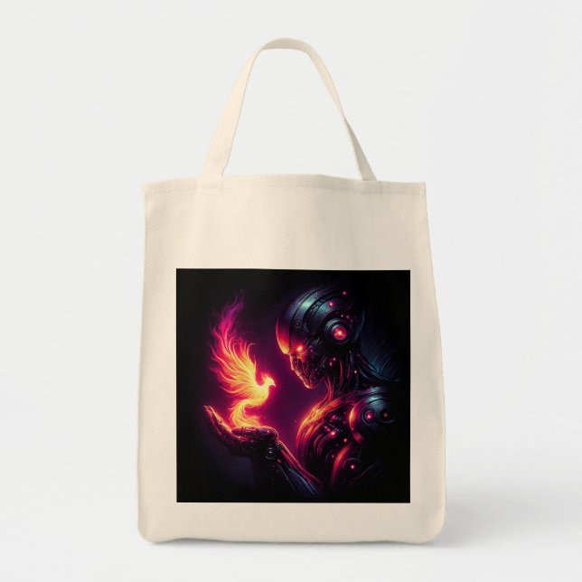 Tote Bag Esprit de feu de phénix de robot futuriste cyberné (Devant)