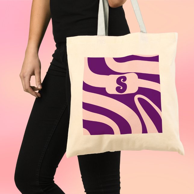Tote Bag Essentiels des vibrations rétro (Retro Vibes groovy waves pink and purple budget tote bag.)