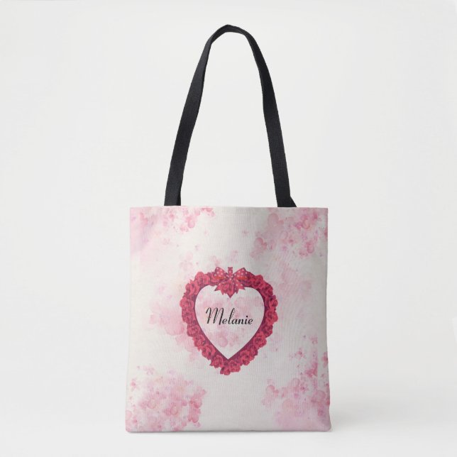 Tote Bag Estampe florale à aquarelle dégradée avec un coeur (Devant)