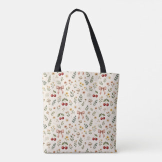Tote Bag Esthétique Coquette Cerise Rouge et Motif Ruban Ro