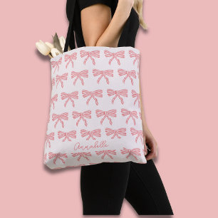 Tote Bag Esthétique Coquette Fard Rose Nœud & prénom