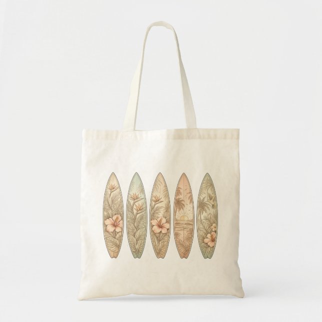 Tote Bag Esthétique de plage, île tropicale planche de surf (Devant)
