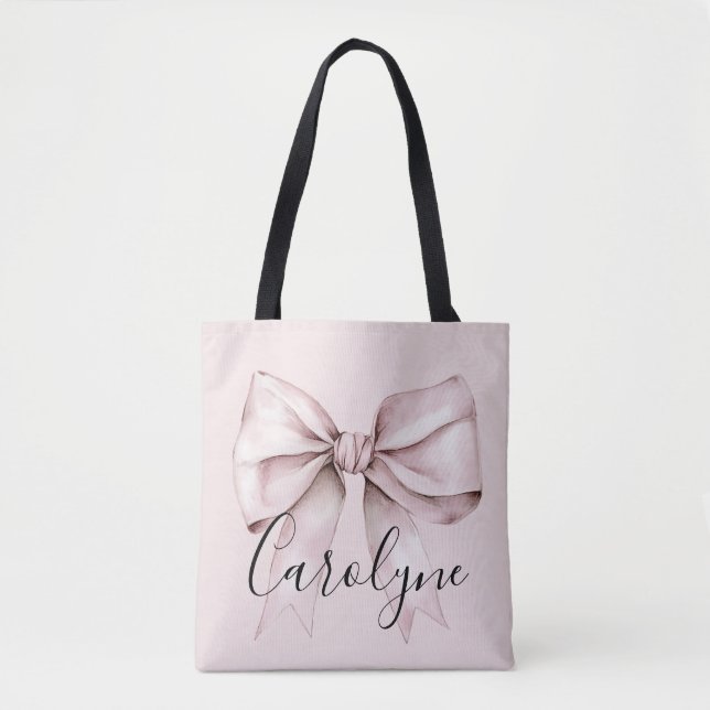 Tote Bag esthétique de ruban rose coquette nom personnalisé (Devant)