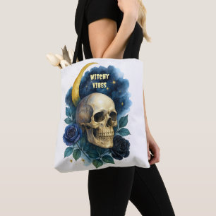 Tote Bag Esthétique gothique crâne ensorcelé Fleurs sombres