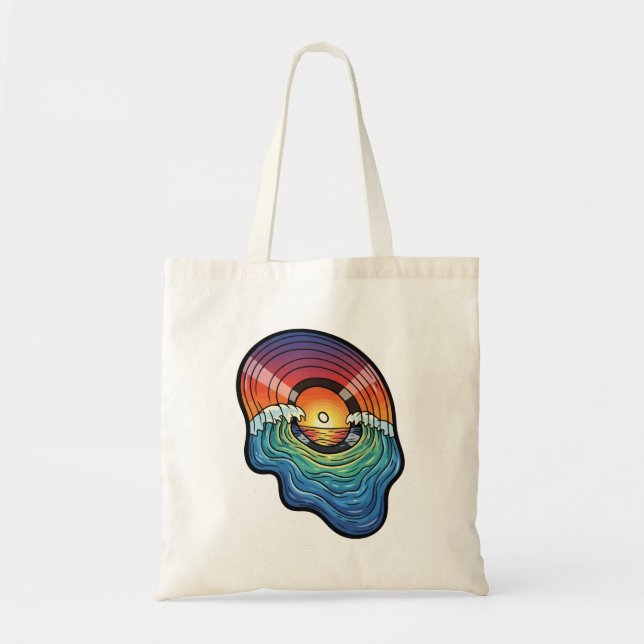 Tote Bag esthétique vinyle vague coucher de soleil rétro (Devant)