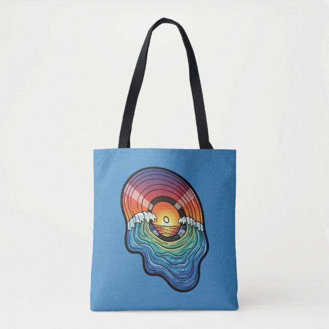 Tote Bag esthétique vinyle vague coucher de soleil rétro (Devant)