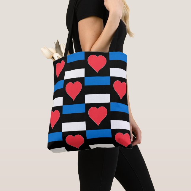 Tote Bag Estonien Drapeau Coeur Motif Fun Patriotique Eston (De près)