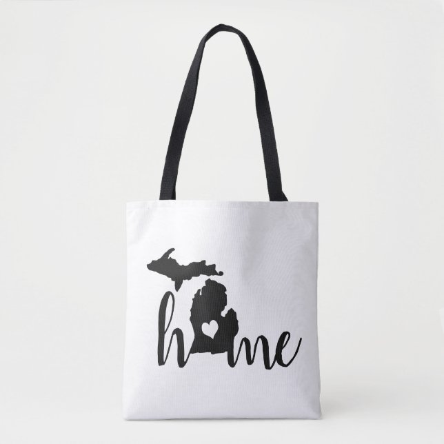 Tote Bag État du Michigan Silhouette noire "Accueil" (Devant)