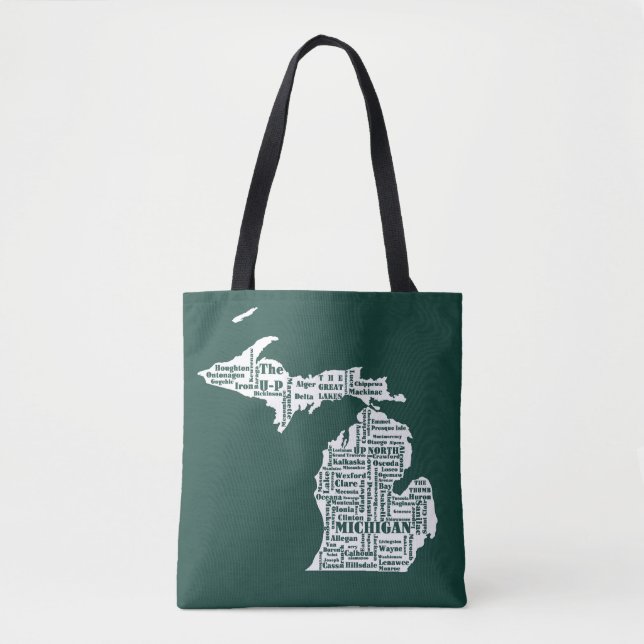 Tote Bag État vert des villes du Michigan (Devant)