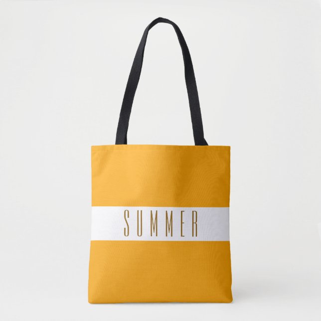 Tote Bag ÉTÉ Bright Golden Yellow Orange White Stripes (Devant)