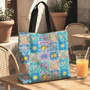 Tote Bag Été Coloré Sicilien Azulejo Turquoise Amalfi