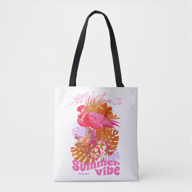 Tote Bag Été flamant rose  (Devant)