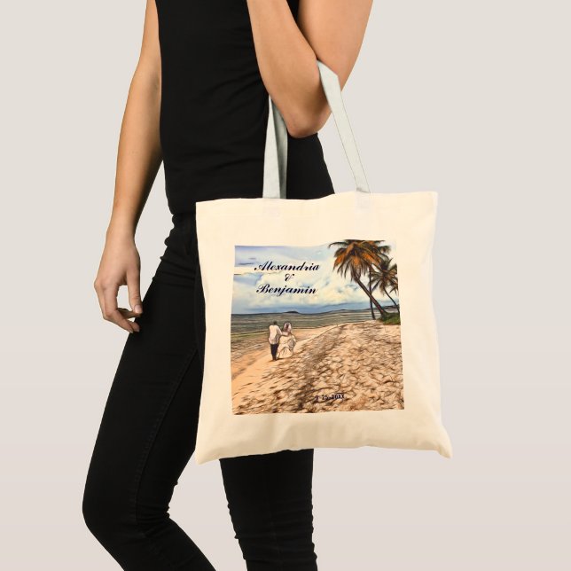Tote Bag Eté Plage tropicale Mariage Aquarelle personnalisé (Devant (produit))