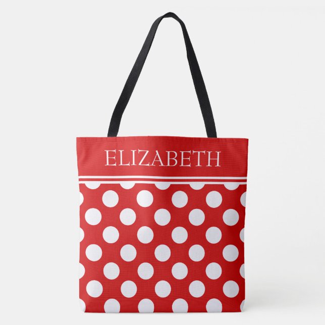 Tote Bag Été rouge et point de polka blanc personnalisé (Devant)