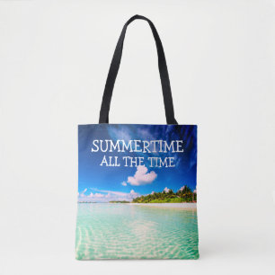 Tote Bag Été Tout le temps Citation avec texte blanc