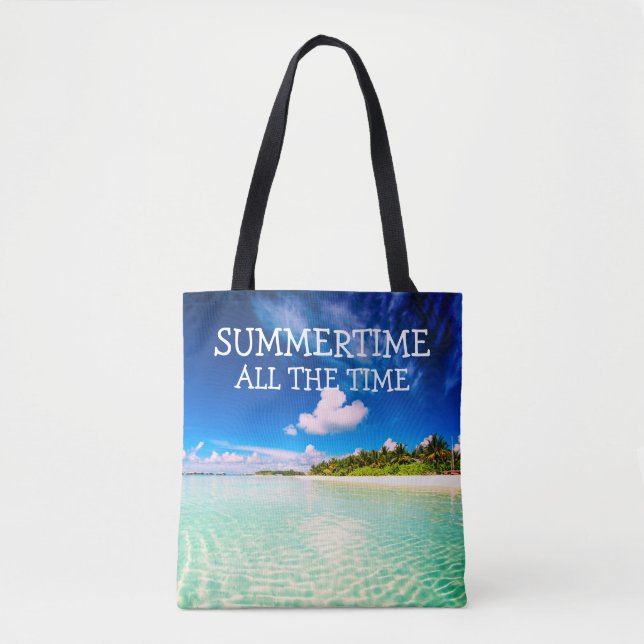 Tote Bag Été Tout le temps Citation avec texte blanc (Devant)