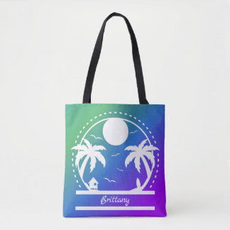 Tote Bag Été tropical (dégradé vert-bleu-violet)
