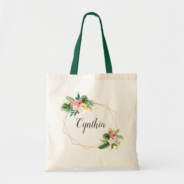 Tote Bag Été Tropical Floral Cadre géométrique Bridesmaid (Devant)
