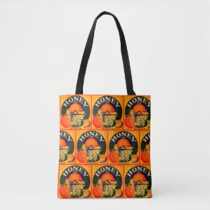 Tote Bag étiquette publicitaire miel vintage et oranges