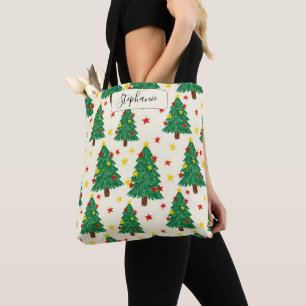 Tote Bag Étoile d'arbre vert festive personnalisée pour tou