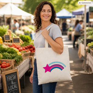 Tote Bag Étoile Rétro Pastel et Arc de Pluie Arc-en-ciel