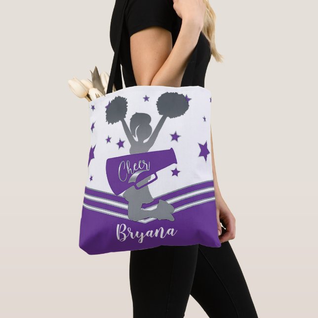 Tote Bag Étoiles argentées violettes Cheer Cheer-leading (De près)