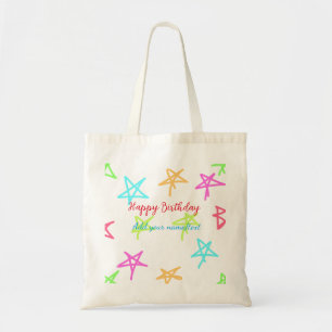 Tote Bag Etoiles colorées heureux anniversaire ajouter nom