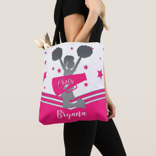 Tote Bag Étoiles d'argent rose chaud Cheer Cheer (De près)