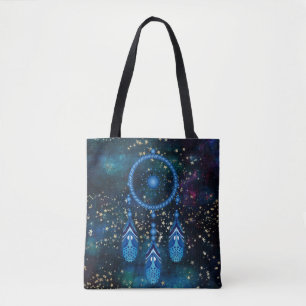 Tote Bag Étoiles d'or céleste Dreamcatcher bleu