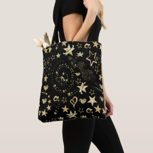 Tote Bag Etoiles D'Or Et Coeurs