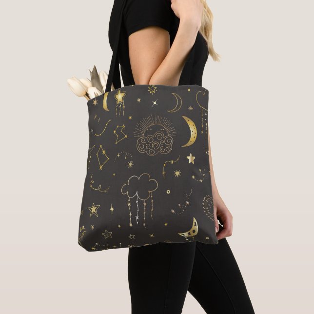 Tote Bag Étoiles Dorées Célestes, Lune & Constellations (De près)