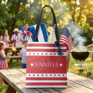 Tote Bag Étoiles et bandes patriotiques rouges et blanches