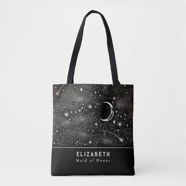 Tote Bag Étoiles et Lune étoile Nuit étoilée Noir céleste (Devant)