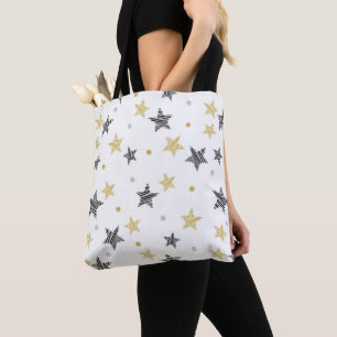 Tote Bag Étoiles Noires Et Dorées