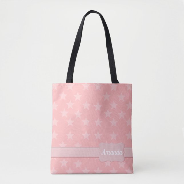 Tote Bag Étoiles sur Monogramme ou nom bleu (Devant)