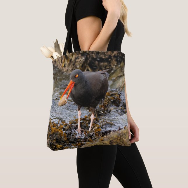 Tote Bag Etonnant Oystercatcher noir avec Clam (De près)