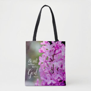 Tote Bag Être encore psaume 46:10 Fleurs Lilac violettes