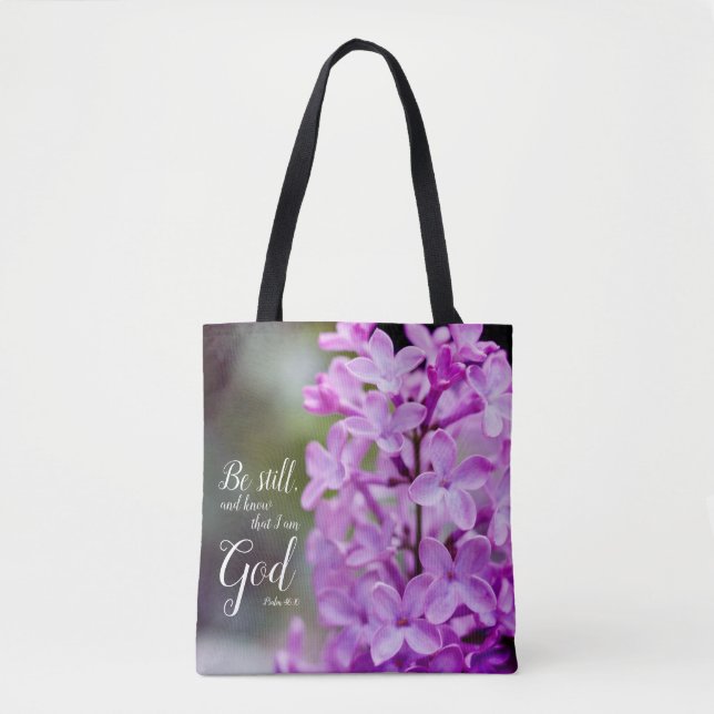 Tote Bag Être encore psaume 46:10 Fleurs Lilac violettes (Devant)